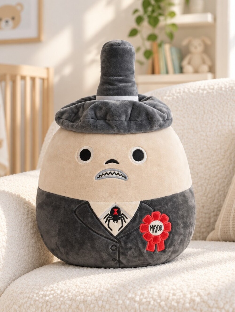 Plush Mayor Costume Character in Gray and Cream